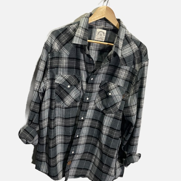 Dubinik Grey Plaid Western Flannel Shirt Pearl Snap Long Sleeve XL - Picture 2 of 5